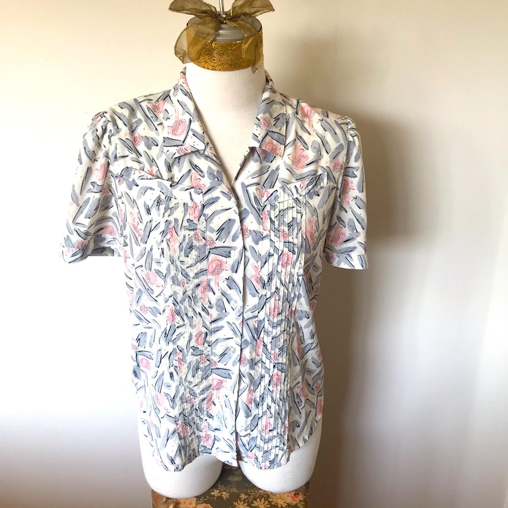 Vintage 1980s Japanese Novelty Print Blouse